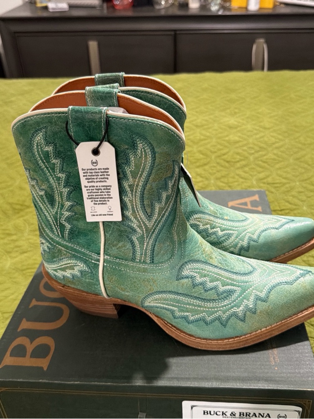 Buck & Brana Teal Western Heeled Boots for Women